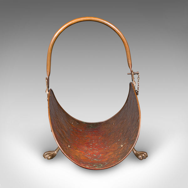 Antique Log Layer, English, Copper, Brass, Fireside Fuel Tray, Victorian, C.1870