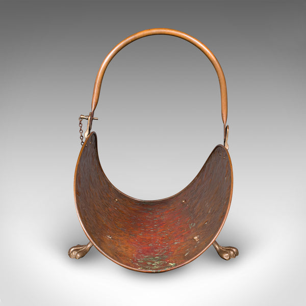 Antique Log Layer, English, Copper, Brass, Fireside Fuel Tray, Victorian, C.1870