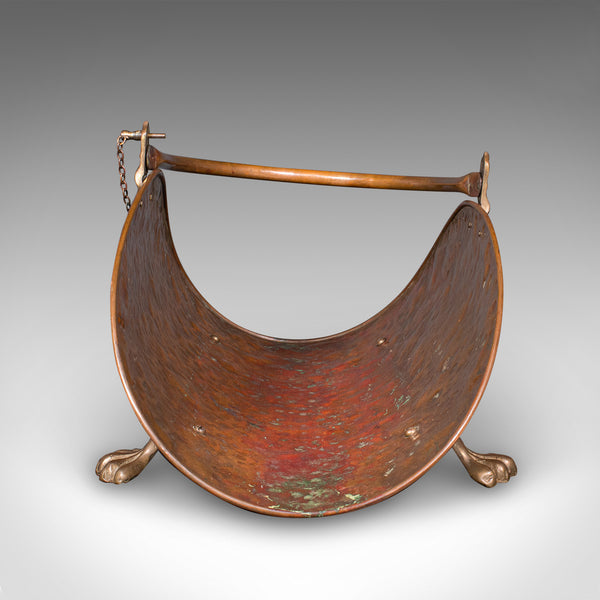 Antique Log Layer, English, Copper, Brass, Fireside Fuel Tray, Victorian, C.1870