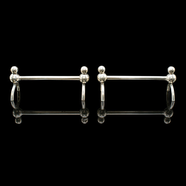 Pair of Small Antique Cutlery Rests, English Silver Plate Spoon Racks, Edwardian
