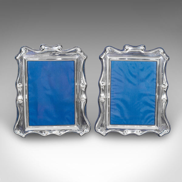 Pair of Vintage Portrait Picture Frames, English, Silver Plate, 5x7, Art Deco