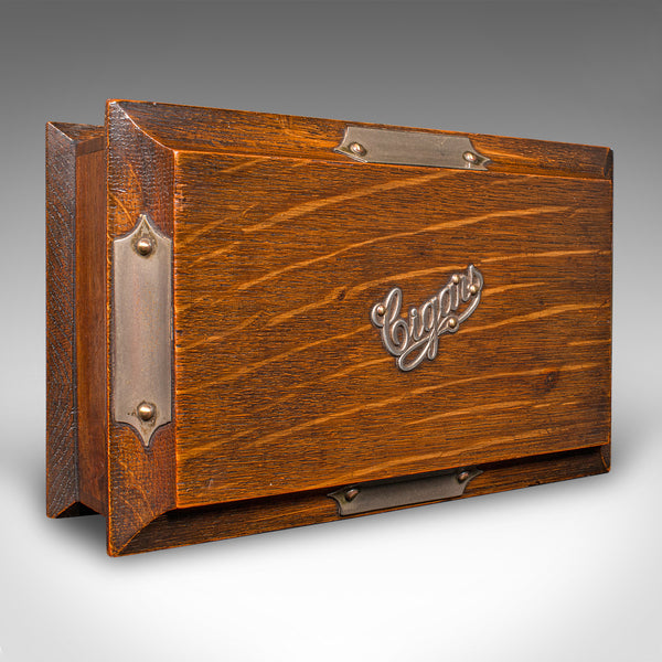 Antique Cigar Case, English, Oak, Cedar, Desktop Humidor, Edwardian, Circa 1910