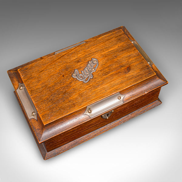Antique Cigar Case, English, Oak, Cedar, Desktop Humidor, Edwardian, Circa 1910
