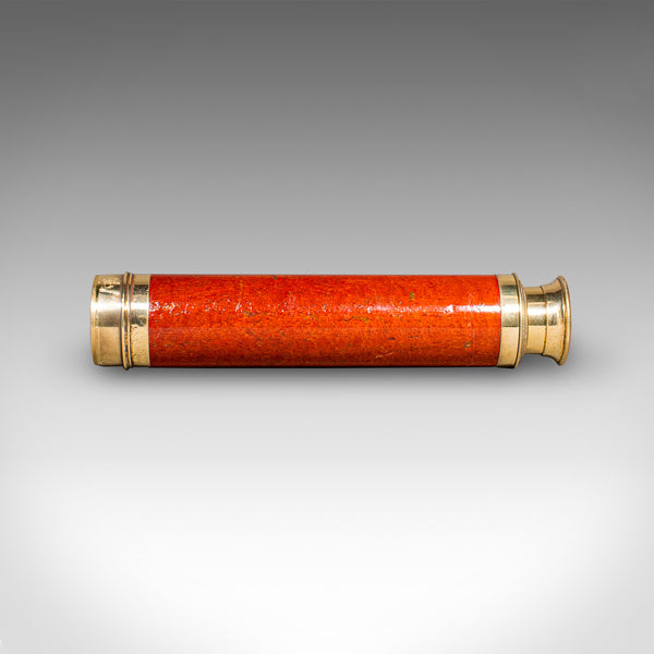 Small Antique 3 Draw Telescope, English Brass, Fruitwood, Terrestrial, Victorian