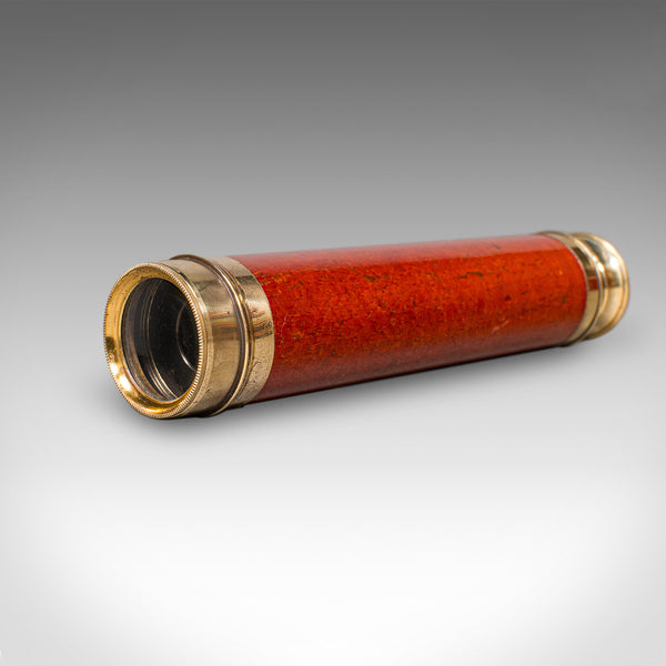 Small Antique 3 Draw Telescope, English Brass, Fruitwood, Terrestrial, Victorian