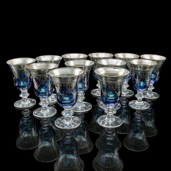 Set Of 12 Vintage Wine Goblets, Italian, Handmade, Champagne Glasses, Liqueurs