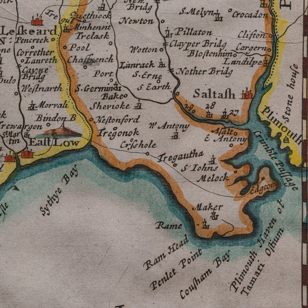 Antique County Map, Cornwall, Kernow, English, Framed, Robert Morden, Georgian