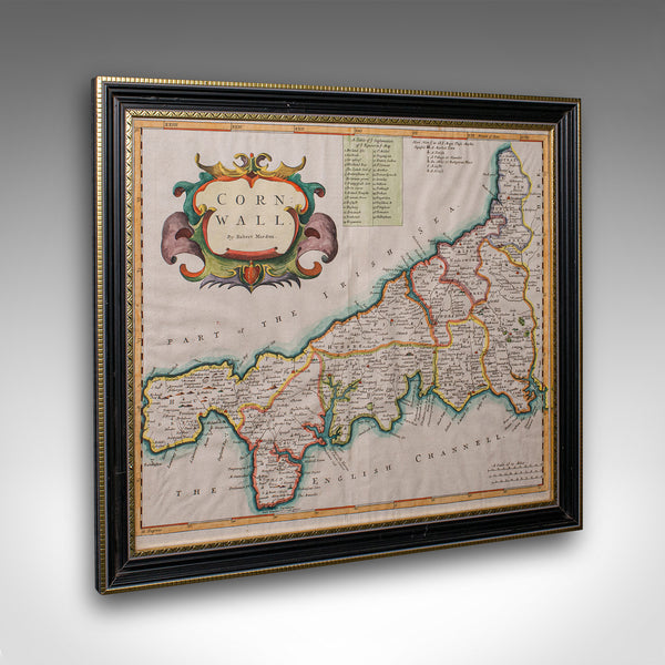 Antique County Map, Cornwall, Kernow, English, Framed, Robert Morden, Georgian