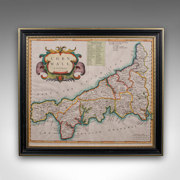 Antique County Map, Cornwall, Kernow, English, Framed, Robert Morden, Georgian