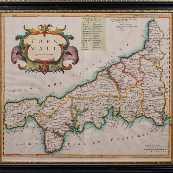 Antique County Map, Cornwall, Kernow, English, Framed, Robert Morden, Georgian