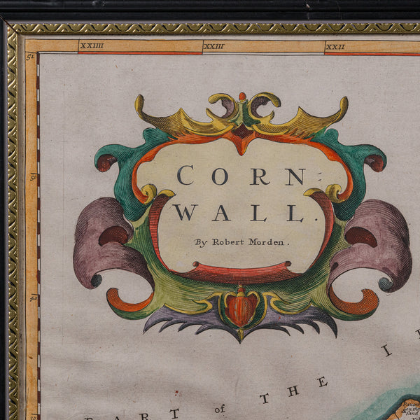 Antique County Map, Cornwall, Kernow, English, Framed, Robert Morden, Georgian