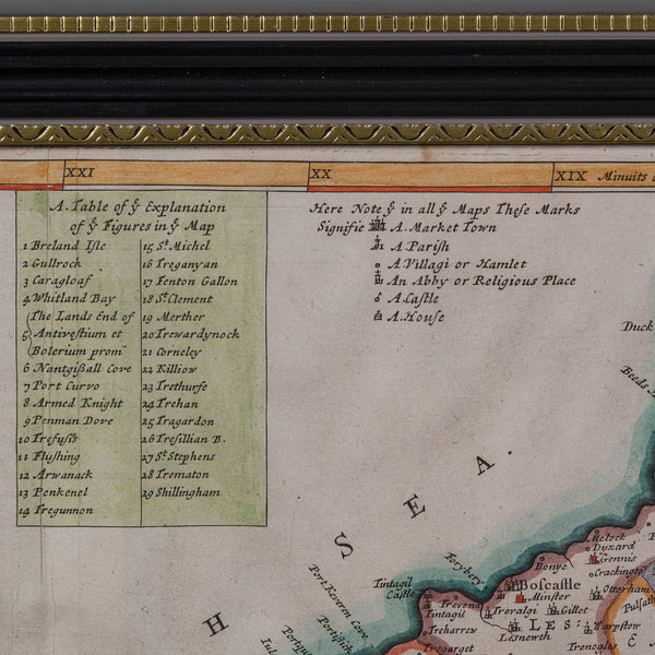 Antique County Map, Cornwall, Kernow, English, Framed, Robert Morden, Georgian