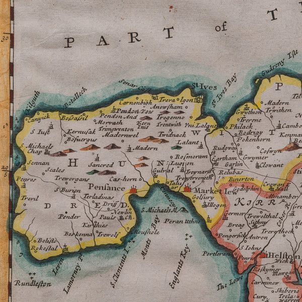 Antique County Map, Cornwall, Kernow, English, Framed, Robert Morden, Georgian