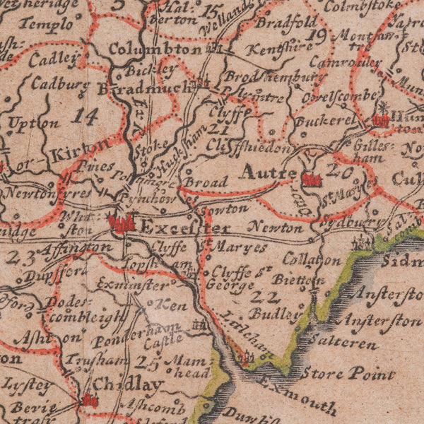 Antique Devonshire Map, English Framed Robert Morden Devon Cartography, Georgian