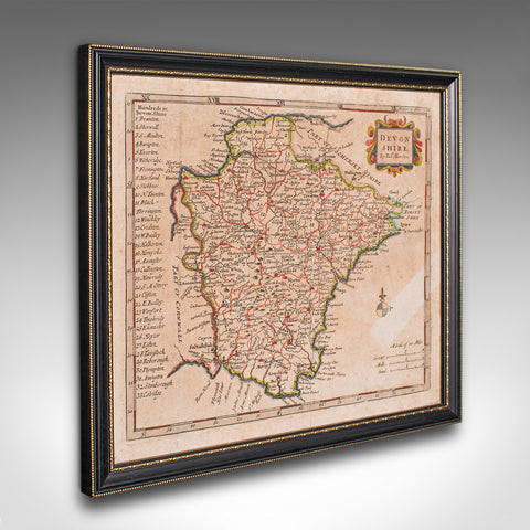 Antique Devonshire Map, English Framed Robert Morden Devon Cartography, Georgian