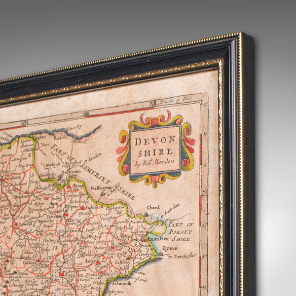 Antique Devonshire Map, English Framed Robert Morden Devon Cartography, Georgian