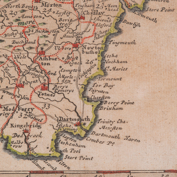 Antique Devonshire Map, English Framed Robert Morden Devon Cartography, Georgian
