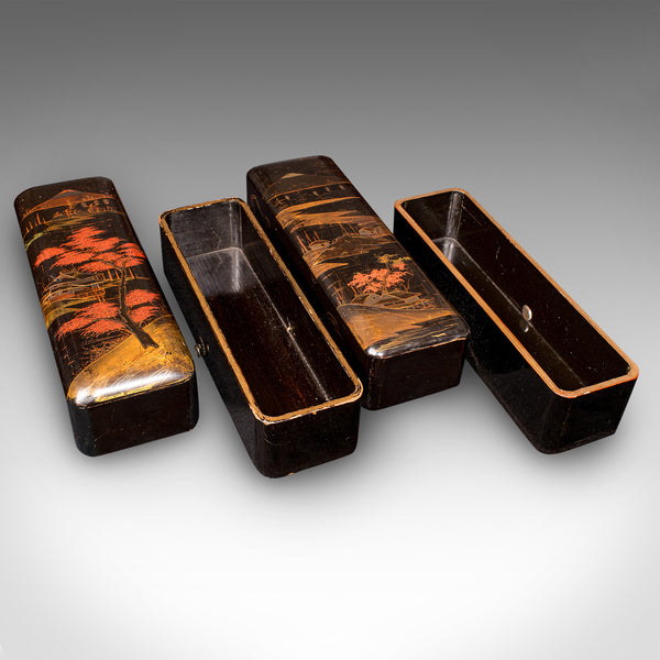 Pair of Antique Glove Boxes, Japanese Lacquered Lidded Dishes, Victorian, C.1900