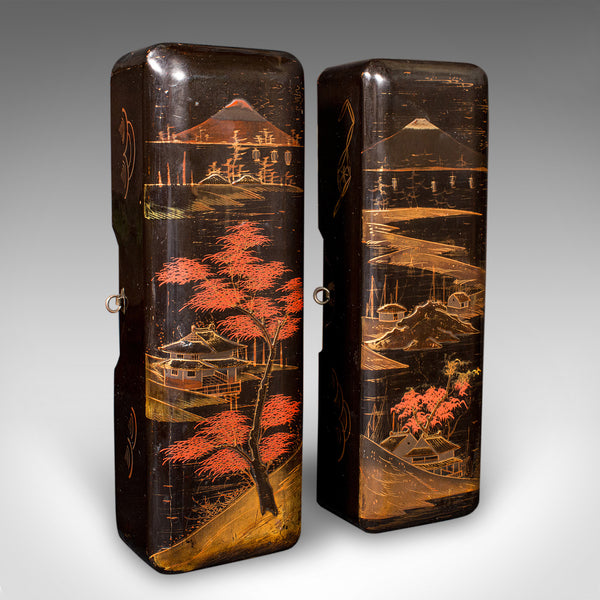 Pair of Antique Glove Boxes, Japanese Lacquered Lidded Dishes, Victorian, C.1900