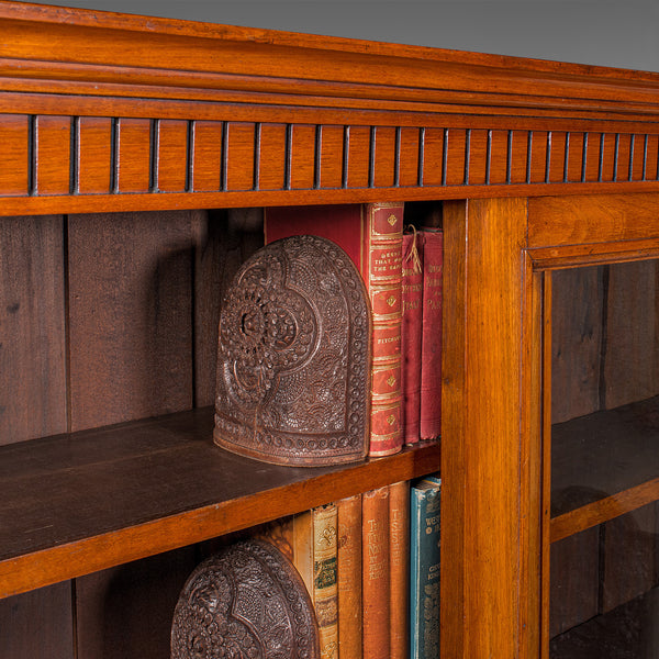 Large Antique Glazed Bookcase, English Walnut Library Display Cabinet, Victorian
