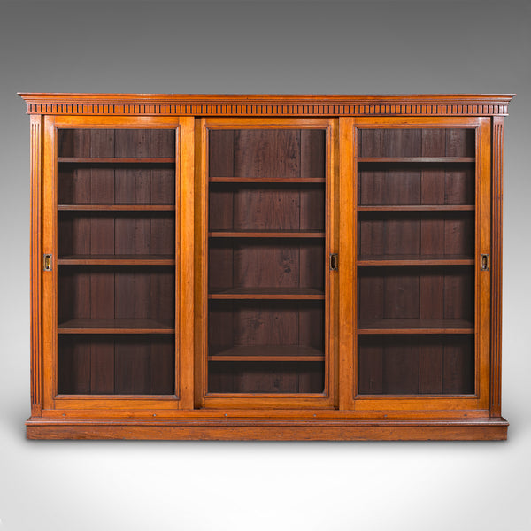 Large Antique Glazed Bookcase, English Walnut Library Display Cabinet, Victorian