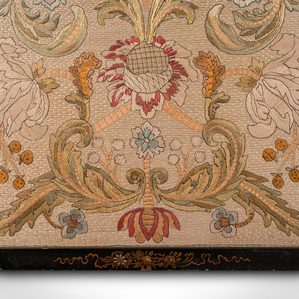 Antique Embroidered Panel, English, Framed Silkwork, Baroque Taste, Victorian