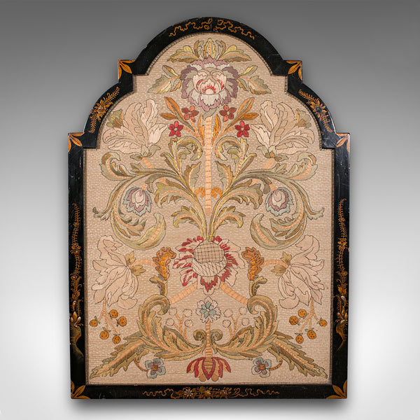 Antique Embroidered Panel, English, Framed Silkwork, Baroque Taste, Victorian