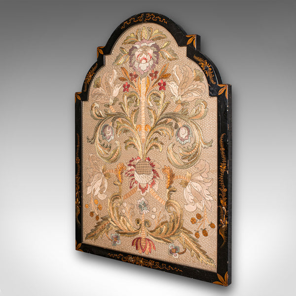 Antique Embroidered Panel, English, Framed Silkwork, Baroque Taste, Victorian