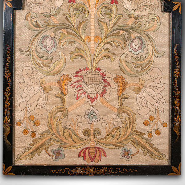 Antique Embroidered Panel, English, Framed Silkwork, Baroque Taste, Victorian