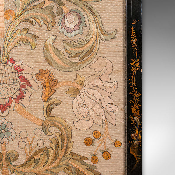 Antique Embroidered Panel, English, Framed Silkwork, Baroque Taste, Victorian