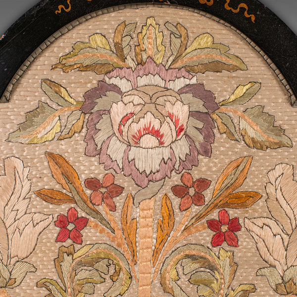 Antique Embroidered Panel, English, Framed Silkwork, Baroque Taste, Victorian