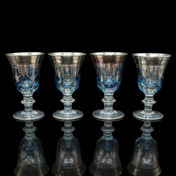 Set of 8 Vintage Wine Goblets, Italian, Handmade Art Glass, Aperitif, Liqueur