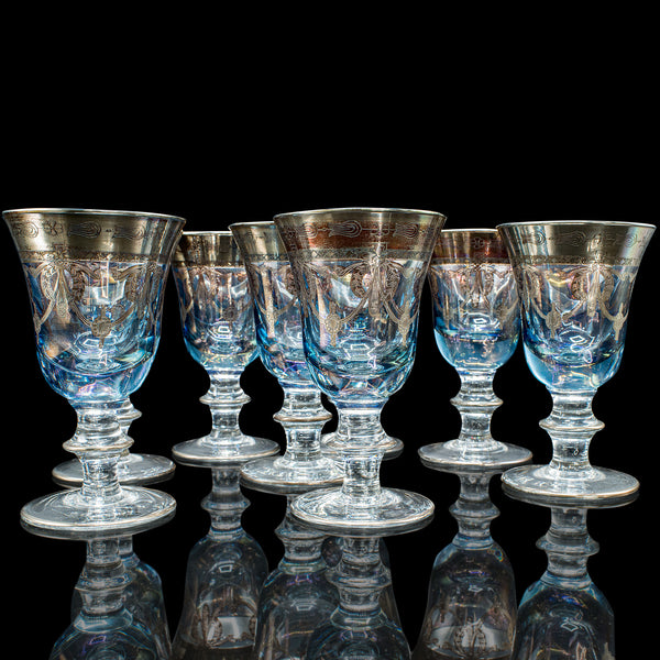 Set of 8 Vintage Wine Goblets, Italian, Handmade Art Glass, Aperitif, Liqueur