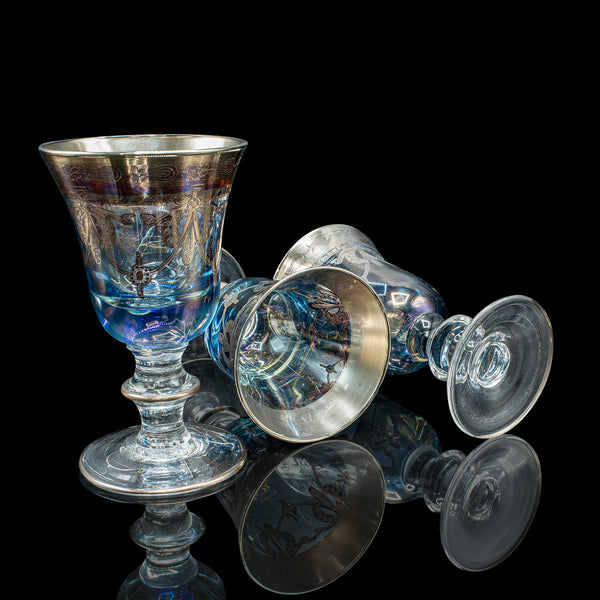 Set of 8 Vintage Wine Goblets, Italian, Handmade Art Glass, Aperitif, Liqueur