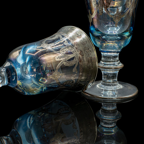 Set of 8 Vintage Wine Goblets, Italian, Handmade Art Glass, Aperitif, Liqueur