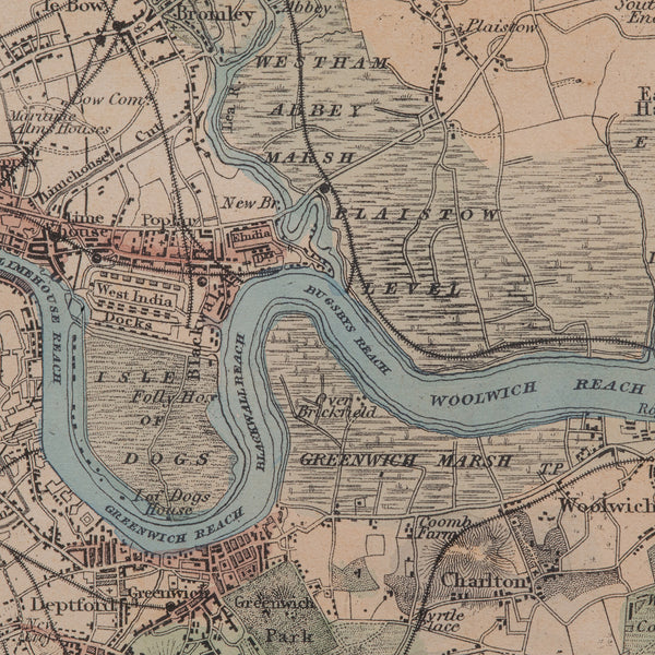 Antique Map, The Environs of London, English, Framed City Plan, Victorian, 1850
