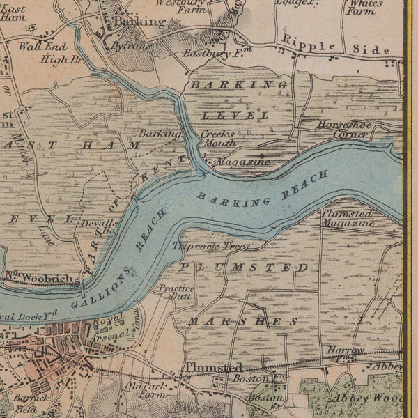 Antique Map, The Environs of London, English, Framed City Plan, Victorian, 1850