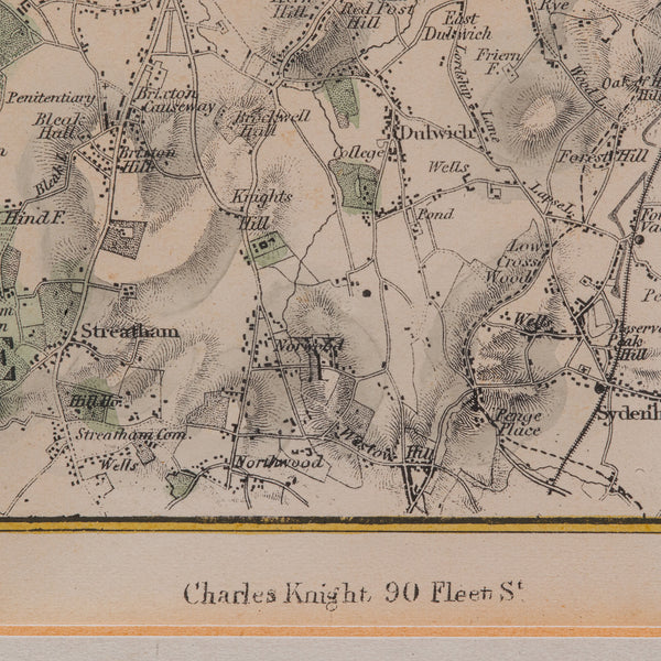 Antique Map, The Environs of London, English, Framed City Plan, Victorian, 1850