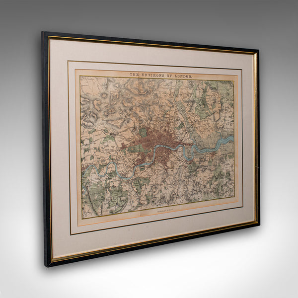 Antique Map, The Environs of London, English, Framed City Plan, Victorian, 1850
