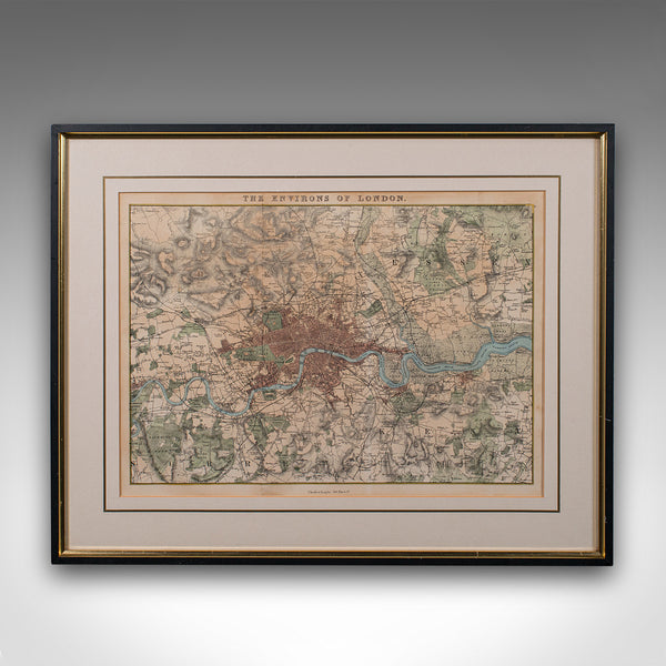 Antique Map, The Environs of London, English, Framed City Plan, Victorian, 1850