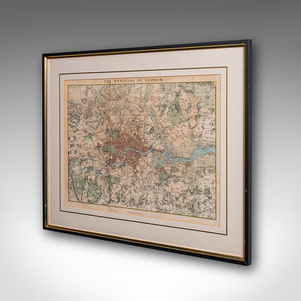 Antique Map, The Environs of London, English, Framed City Plan, Victorian, 1850