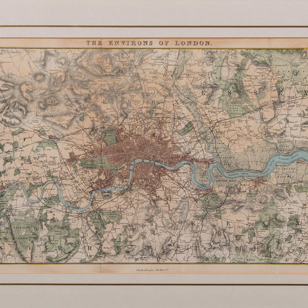 Antique Map, The Environs of London, English, Framed City Plan, Victorian, 1850