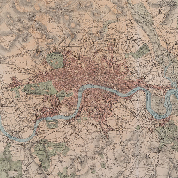 Antique Map, The Environs of London, English, Framed City Plan, Victorian, 1850