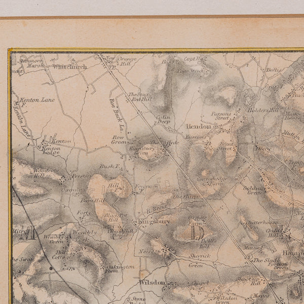 Antique Map, The Environs of London, English, Framed City Plan, Victorian, 1850