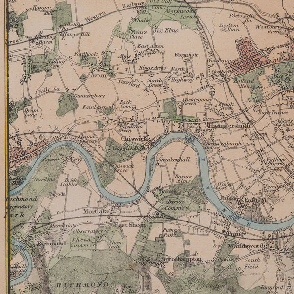 Antique Map, The Environs of London, English, Framed City Plan, Victorian, 1850