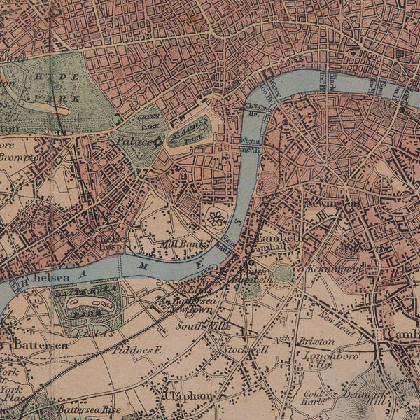 Antique Map, The Environs of London, English, Framed City Plan, Victorian, 1850