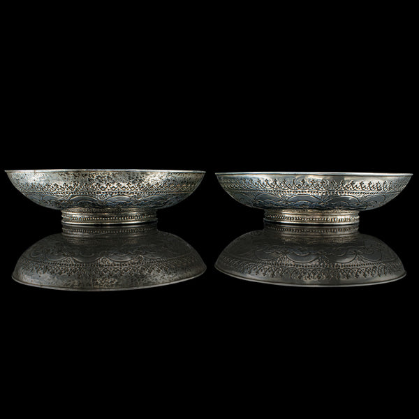 Pair of Antique Presentation Serving Dishes, Indian Silver Plate Bowl, Victorian