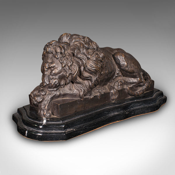 Vintage Recumbent Lion, French, Bronze, Marble, After Canova, Mid 20th Century