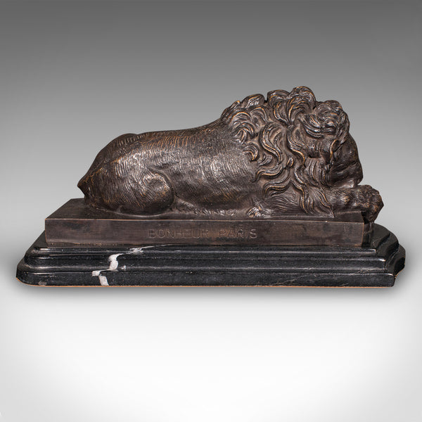 Vintage Recumbent Lion, French, Bronze, Marble, After Canova, Mid 20th Century