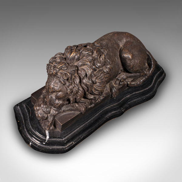 Vintage Recumbent Lion, French, Bronze, Marble, After Canova, Mid 20th Century